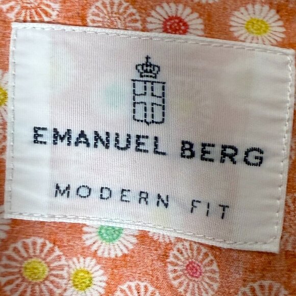 Emanuel Berg Shirt Men's Modern Fit 16" M/L Floral Orange Long Sleeve - Picture 2 of 9